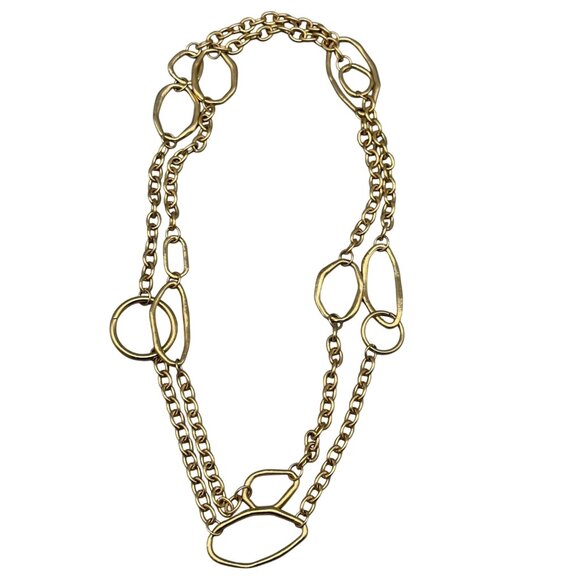 Vintage Gold-Tone Link Chain Necklace Oval Shape Matte Finish Long 22" - Picture 1 of 6
